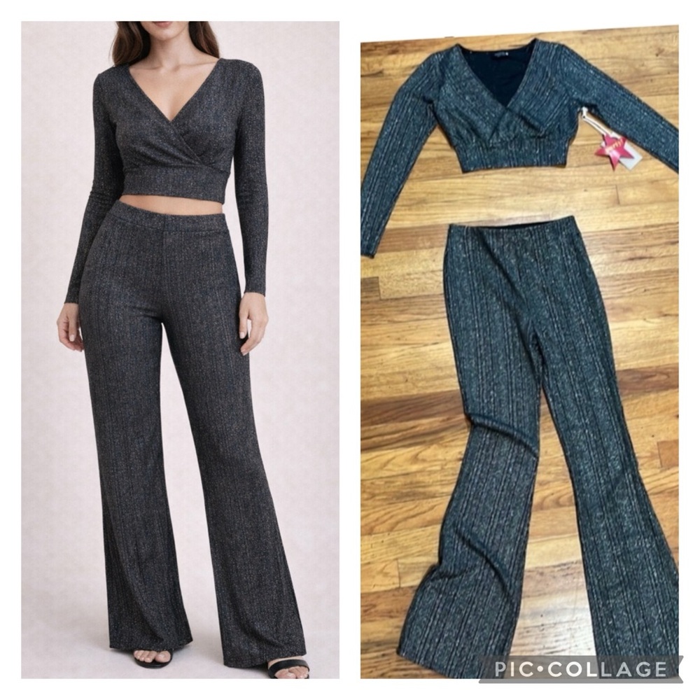 Long sleeve crop top with slight bell pants